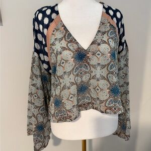 Free People Mixed Print Long Bell Sleeve Blouse